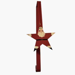 Santa Star Wreath Hanger Stocking Holder Metal Over The Door Holiday Red Decor